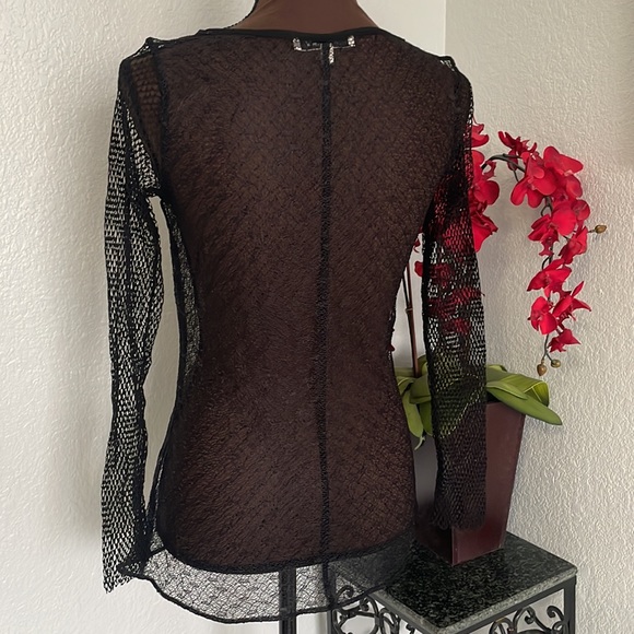 NWOT Dorothee Schumacher Sheer Lace Net Long Sleeve Top 2 - Picture 3 of 7